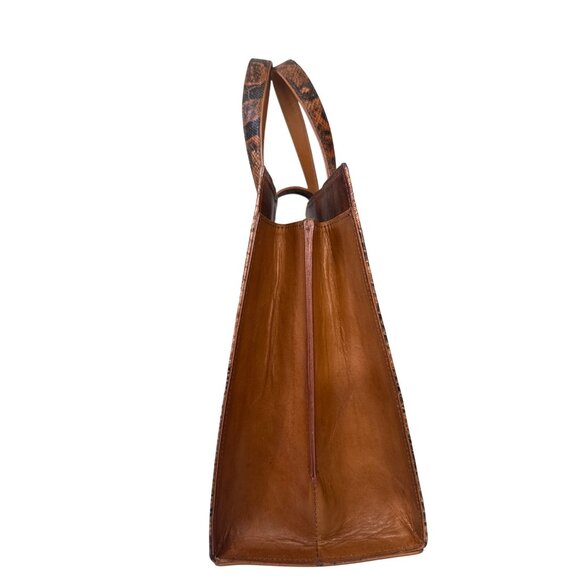 Snake Leather Handbag With Double Handles & Snap Closure - Picture 5 of 11